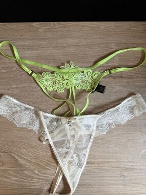 Honey Birdette Floral Lace Strappy Set - Neon Green & Ivory